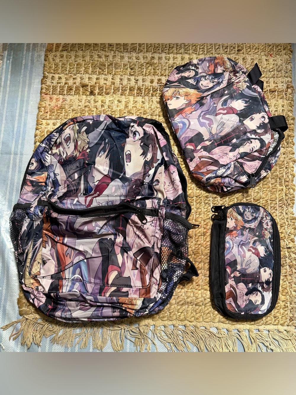 Polyester 16” nwot Demon Slayer 3-Piece Backpack Lunch Bag & Pencil Case Set